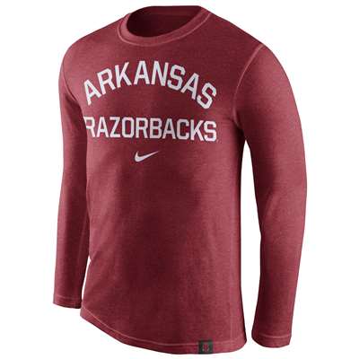 Nike Arkansas Razorbacks Tri-Blend Long Sleeve Conviction Crew Shirt