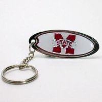 Mississippi State Metal Key Chain W/domed Insert - Red Background