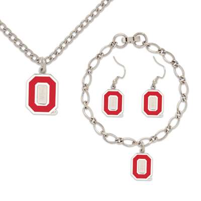 Ohio State Buckeyes Jewelry Set - Earrings Bracelet and Necklace
