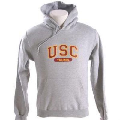 Usc Hooded Sweatshirt - Usc Arched Over "trojans" - By Champion - Heather Gray