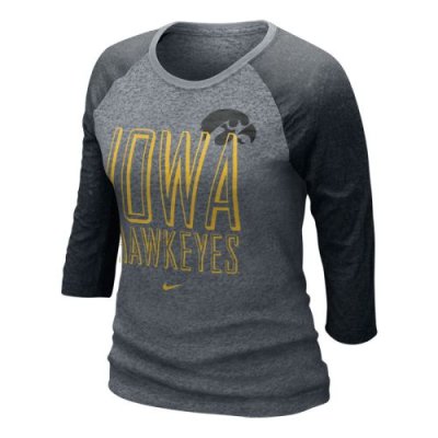 Nike Iowa Hawkeyes Womens 3/4 Burnout Raglan T-shirt