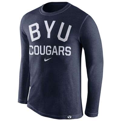 Nike BYU Cougars Tri-Blend Long Sleeve Conviction Crew Shirt