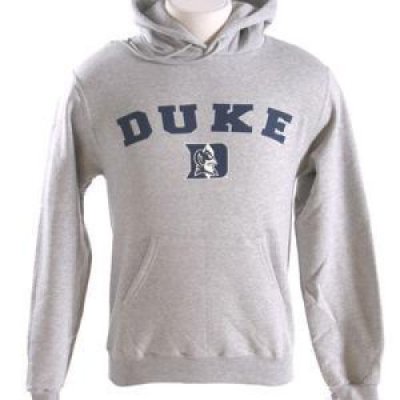 Duke Hooded Sweatshirt - Duke Arched Over Devil Logo - By Champion - Heather Gray