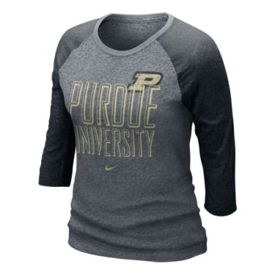 Nike Purdue Boilermakers Womens 3/4 Burnout Raglan T-shirt