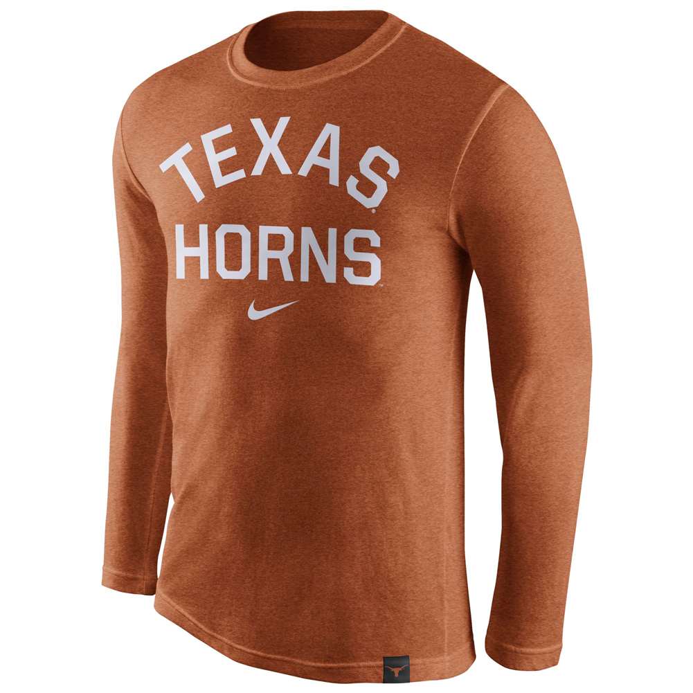 Nike Texas Longhorns Tri-Blend Long Sleeve Conviction Crew Shirt