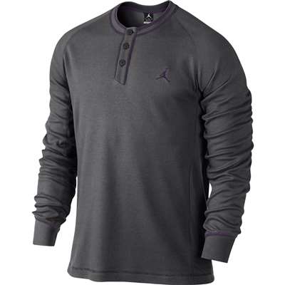 Jordan Button Up Long Sleeve Henley Shirt - Dark Grey