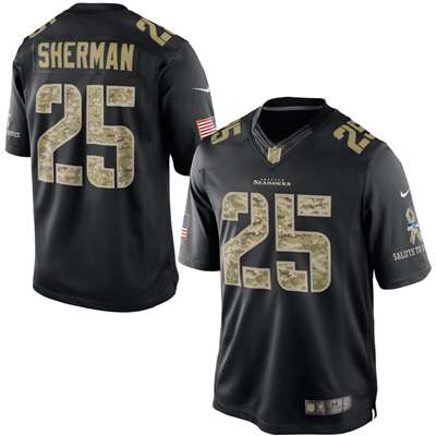 Nike Seattle Seahawks Richard Sherman Salute to Service Special Edition Game Jersey - Black #25