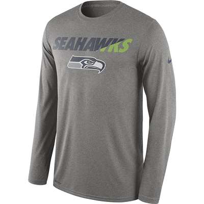 Nike Seattle Seahawks Dri-FIT Long Sleeve Perforated Print T-Shirt - Grey