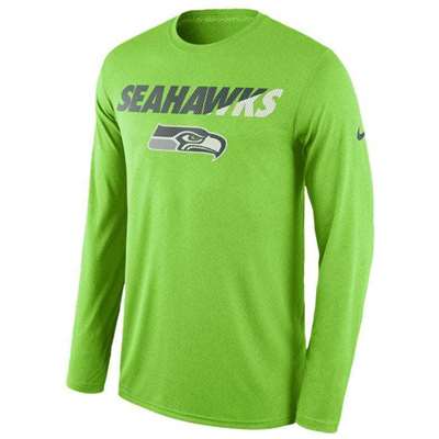 Nike Seattle Seahawks Dri-FIT Long Sleeve Perforated Print T-Shirt - Neon Green
