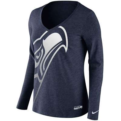 Nike Seattle Seahawks Women's Tri-Blend Long Sleeve V-Neck T-Shirt