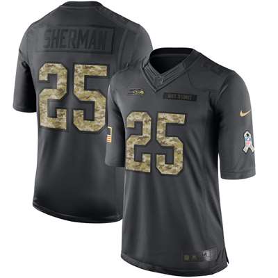 Nike Seattle Seahawks Richard Sherman Salute to Service Special Edition Game Jersey - Charcoal #25