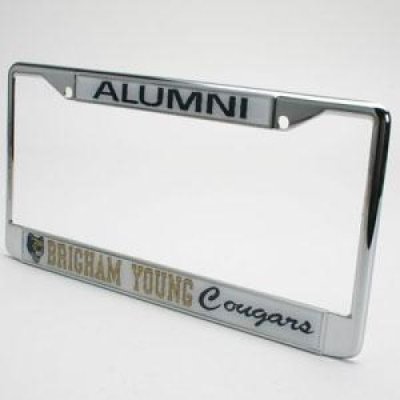 Brigham Young Alumni Metal License Plate Frame W/domed Insert - White Background