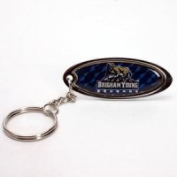Brigham Young Metal Key Chain W/domed Insert - Blue Background