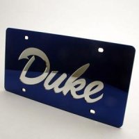 Duke Inlaid Acrylic License Plate - Blue Mirror Background