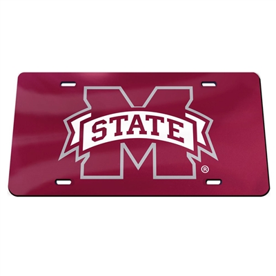Mississippi State Inlaid Acrylic License Plate - Red Mirror Background