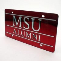Mississippi State Alumni Inlaid Acrylic License Plate - Red Mirror Background