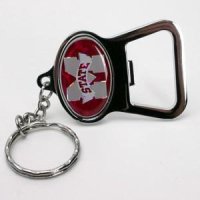 Mississippi State Metal Key Chain And Bottle Opener W/domed Insert - Red Background