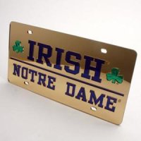 Notre Dame Inlaid Acrylic License Plate - Gold Mirror Background