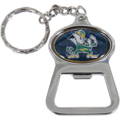 Notre Dame Metal Key Chain And Bottle Opener W/domed Insert - Blue Background