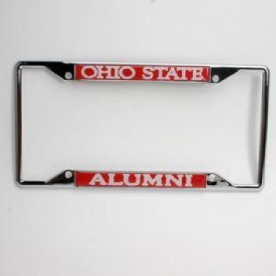 Ohio State Alumni Metal License Plate Frame W/domed Insert - Red Background