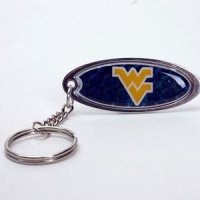 West Virginia Metal Key Chain W/domed Insert - Blue Background