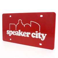 Speaker City Inlaid Acrylic License Plate - Red