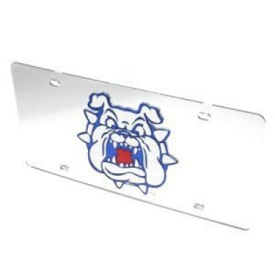 Fresno State License Plate - Silver W/bulldog