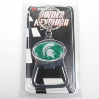 Michigan State Metal Key Chain And Bottle Opener W/domed Insert