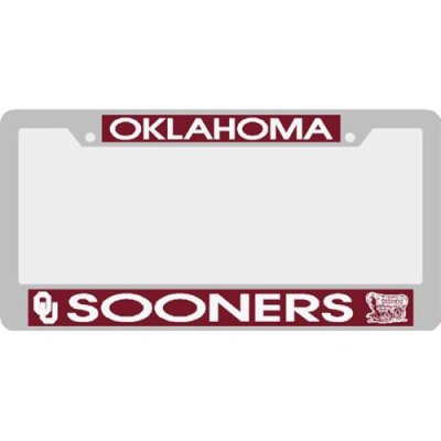 Oklahoma Sooners Metal License Plate Frame W/domed Insert - Crimson Background