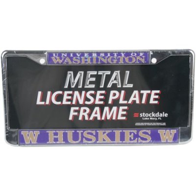 Washington Huskies Metal License Plate Frame W/domed Insert - Washington Above Huskies With W Logo