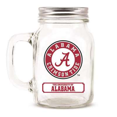 Alabama Crimson Tide Glass Mason Jar Mug w/Lid
