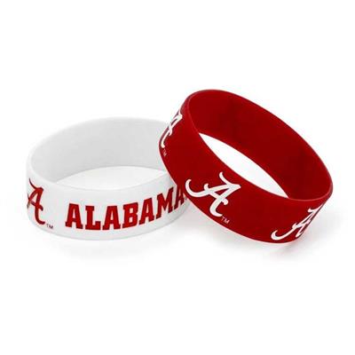 Alabama Crimson Tide Wide Rubber Wristband - 2 Pac