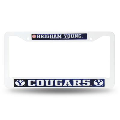 BYU Cougars White Plastic License Plate Frame