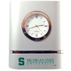 Michigan State Brushed Silver Desk Clock