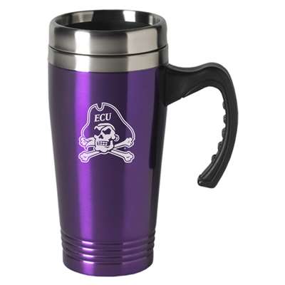 East Carolina Pirates Engraved 16oz Stainless Steel Travel Mug - Purple