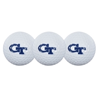 Golf ball pack contains three, durable cover, two-piece construction balls, printed with collegiate trademark.