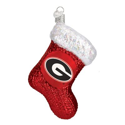 Georgia Bulldogs Glass Christmas Ornament - Stocking