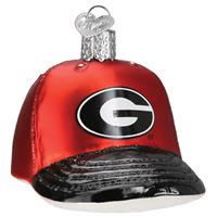 Georgia Bulldogs Glass Christmas Ornament - Baseball Cap