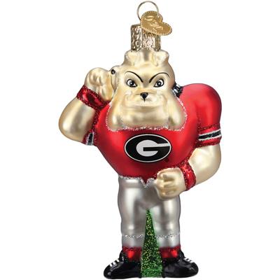 Georgia Bulldogs Glass Christmas Ornament - Hairy