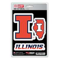 Illinois Fighting Illini Decals - 3 Pack