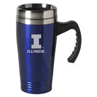 Illinois Fighting Illini Engraved 16oz Stainless Steel Travel Mug - Blue