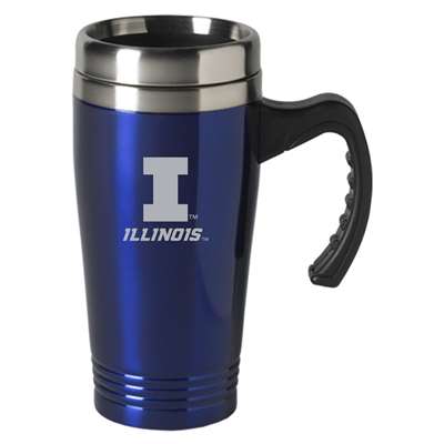 Illinois Fighting Illini Engraved 16oz Stainless Steel Travel Mug - Blue
