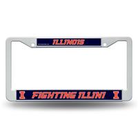 Illinois Fighting Illini White Plastic License Plate Frame