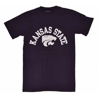 Kansas State T-shirt By Champion - Arched Kansas State Over Powercat Logo - Deep Purple
