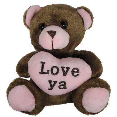 Valentine Stuffed Brown Heart Bear - Love Ya