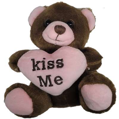 Valentine Stuffed Brown Heart Bear - Kiss Me