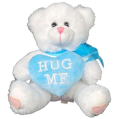 Valentine Stuffed Fluffy White Heart Bear - Hug Me