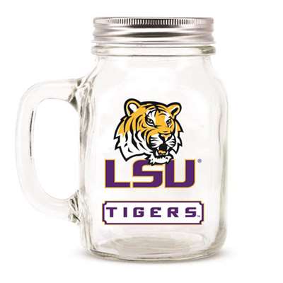 Lsu Tigers Glass Mason Jar Mug w/Lid