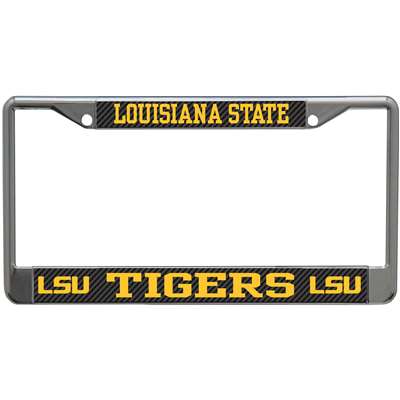 LSU Tigers Metal License Plate Frame - Carbon Fiber