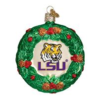 LSU Tigers Glass Christmas Ornament - Wreath